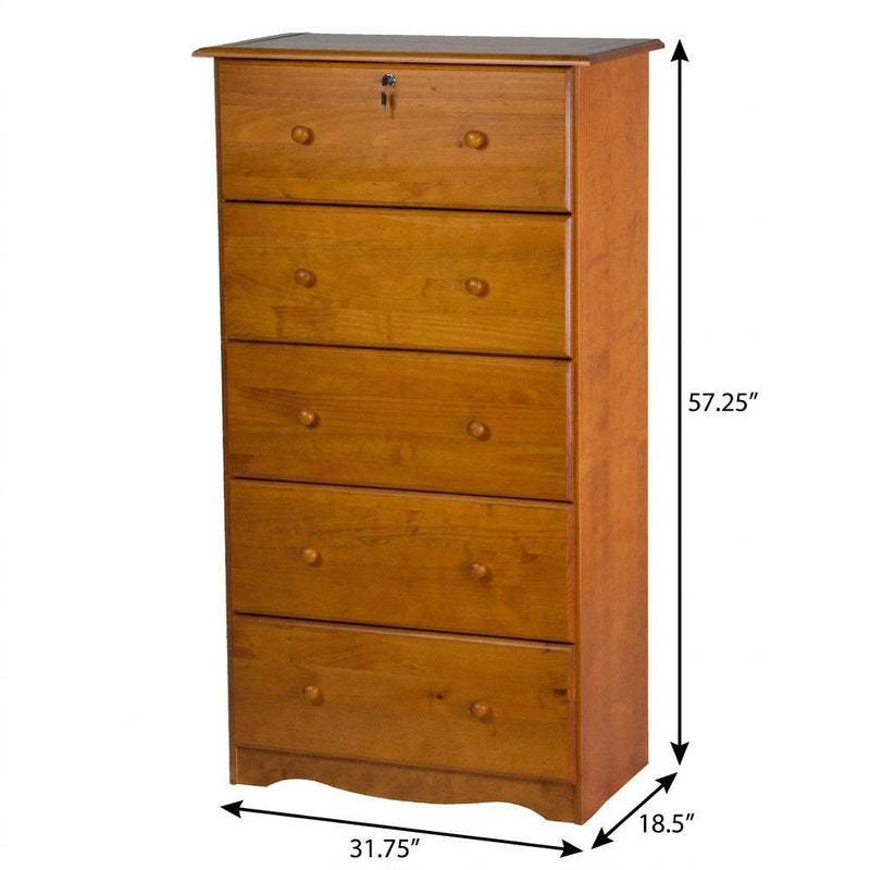 Solid Wood Five Drawer Dresser (760581) - Golden Brown