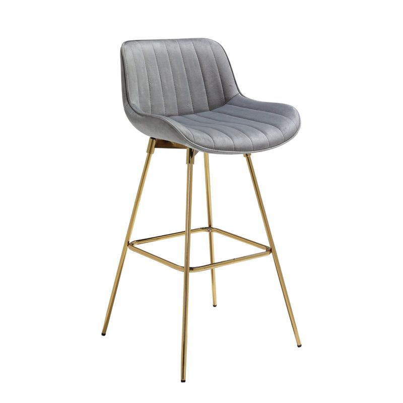 Velvet And Metal Swivel Low Back Bar Height Bar Chairs (Set of 2) - Gray And Gold