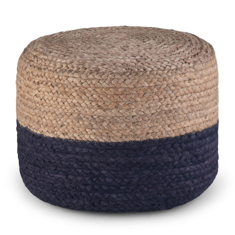 Round Pouf Ottoman - Blue / Beige