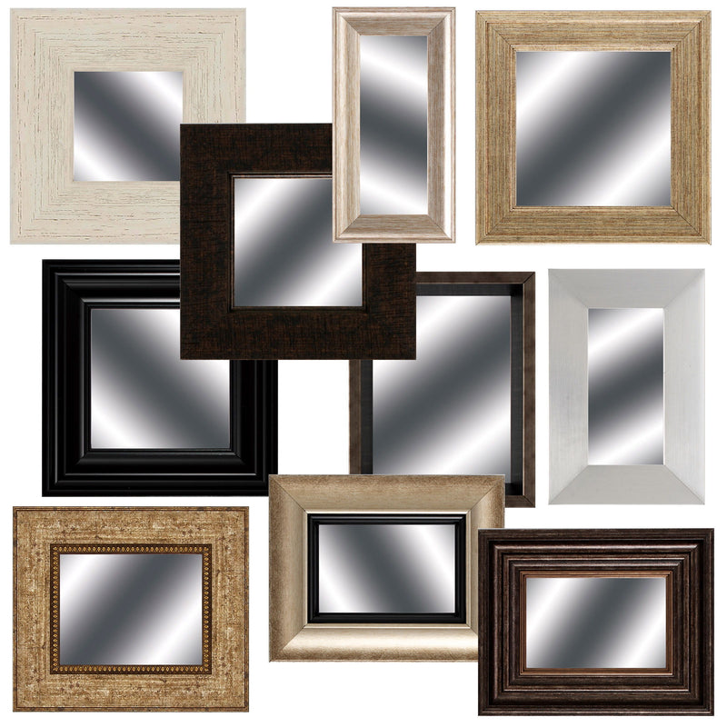 Square And Rectangle Framed Mirror (Set of 10) - Brown / White
