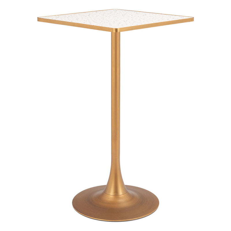 Faux Terrazzo Square Bar Table - Beige / Gold