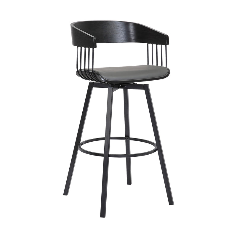 Faux Leather With Metal Swivel Counter Height Bar Chair - Gray And Black