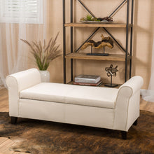 Load image into Gallery viewer, Glistening - Upholstered Storage Bench With Rolled Arms And Wood Legs - Beige

