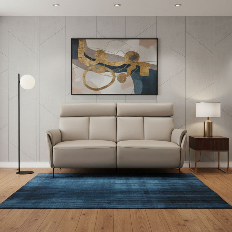 Leather Reclining USB Sofa - Light Gray