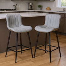 Load image into Gallery viewer, Faux Leather Metal Low Back Counter Height Bar Chairs (Set of 2) - Gray / Black
