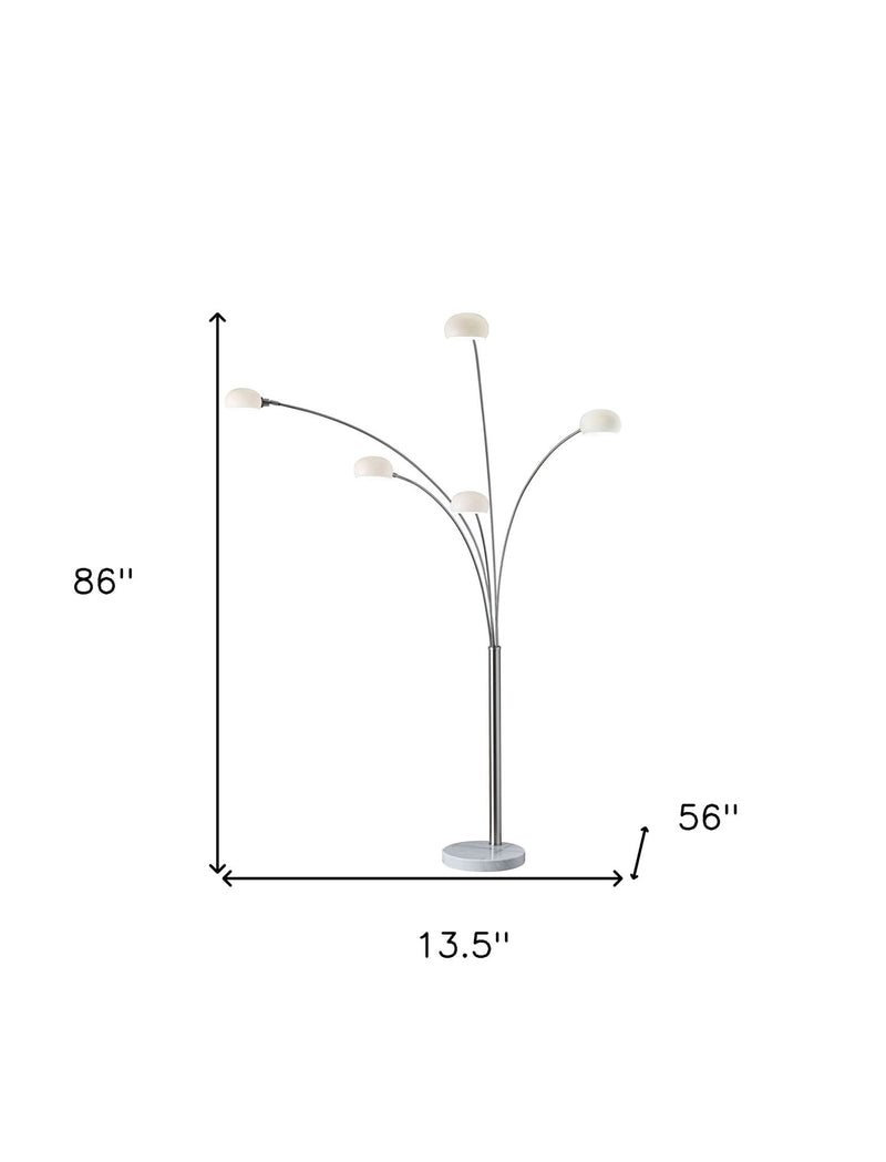 Steel Five Light Tree Floor Lamp With Glass Dome Shade - Silver / White