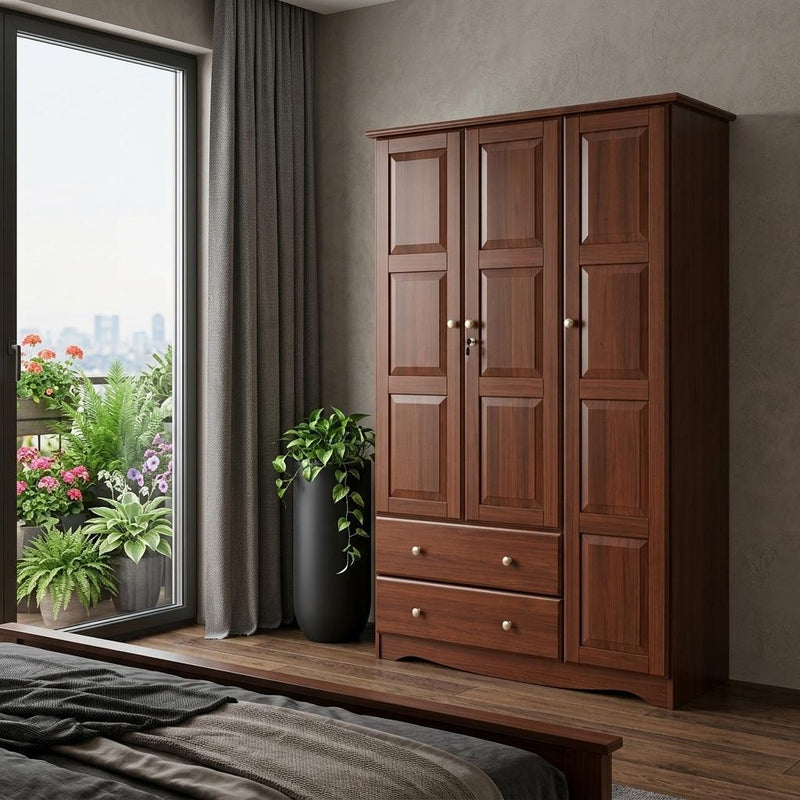 Solid Wood Three Door Two Drawer Combo Dresser (762947) - Coffee