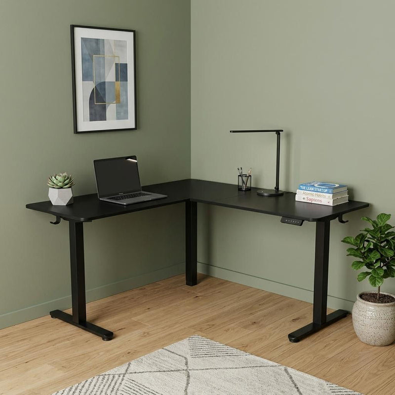 Adjustable L Shape T-Shape Standing Desk - Black