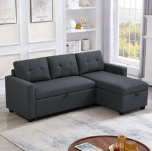 Load image into Gallery viewer, Upholstered Pull Out Sectional Sofa with Storage Chaise, Convertible Corner Couch, Dark Grey
