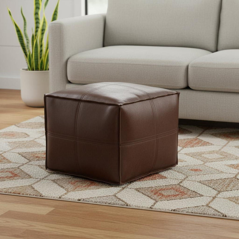 18" Faux Leather Pouf Ottoman - Brown