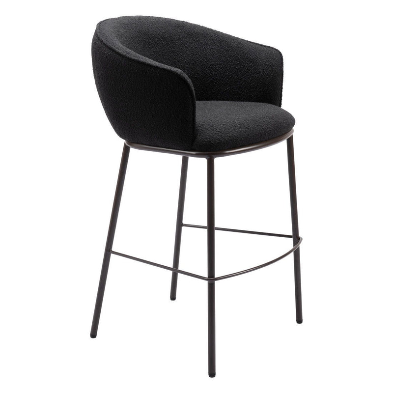 30" Shearling And Steel Bar Height Bar Chair - Black / Bronze