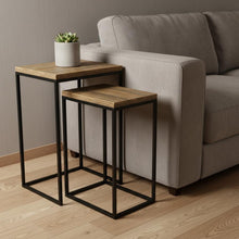 Load image into Gallery viewer, 24" Solid Wood Nested Tables (Set of 2) - Black And Brown
