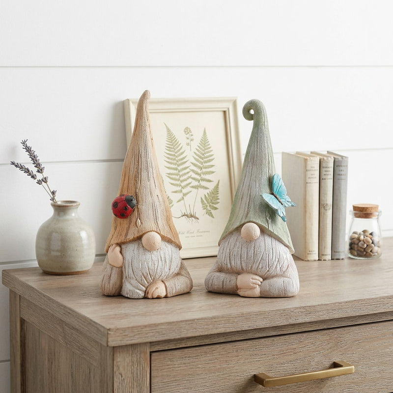 Gnome Tabletop Sculptures (Set of 2) - Green / Ivory / Light Brown