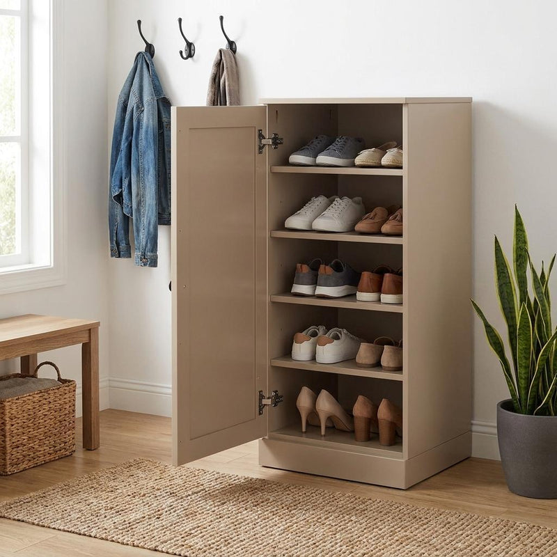 Ten Pair Solid Woodshoe Storage Cabinet (752120) - Beige