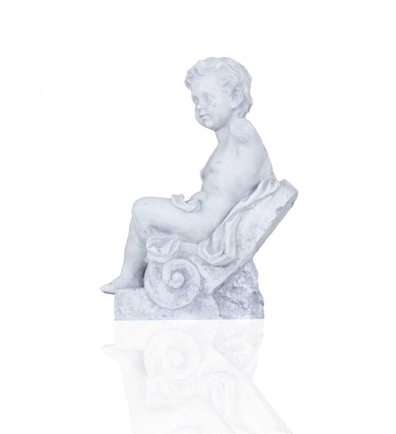 Vintage Look Boy Sitting Statue - Off White