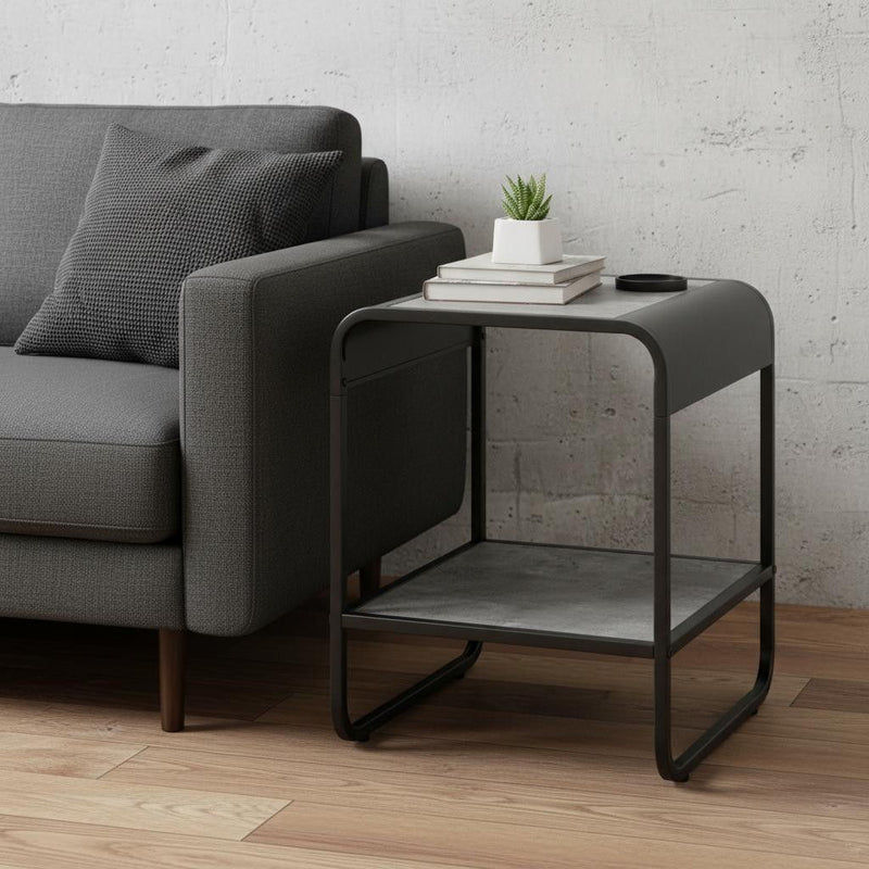 Manufactured Wood And Metal Rectangular End Table With Shelf - Black And Concrete Gray