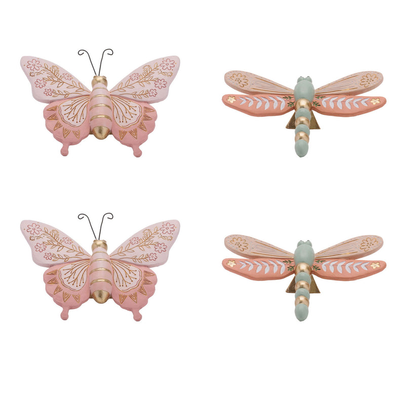 Poly Butterfly Dragonfly Figurines (Set of 4) - Pink / Green