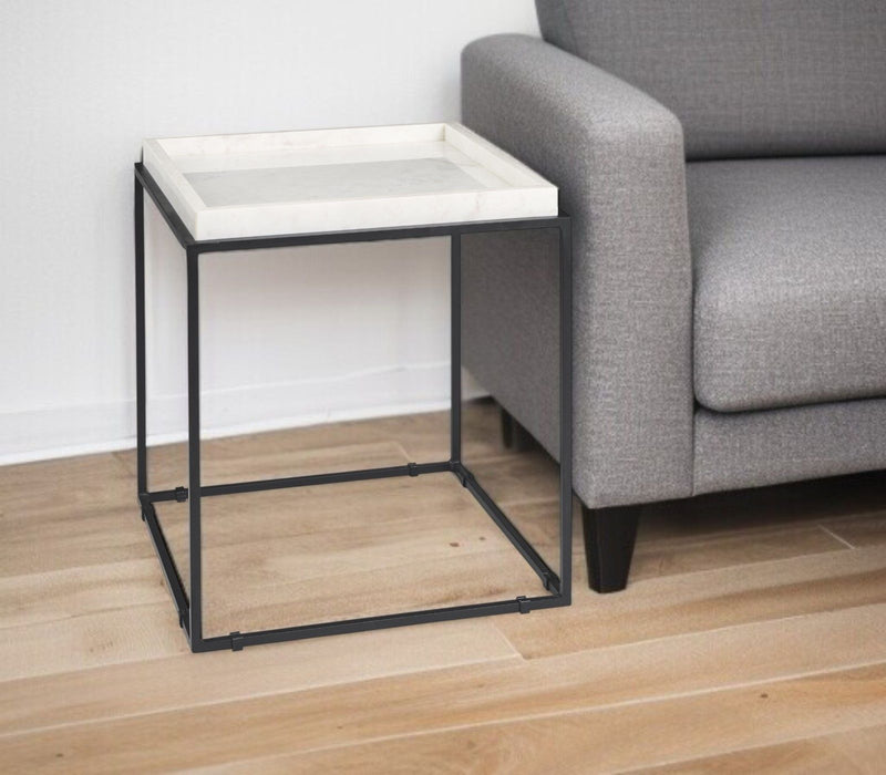 20" Marble And Metal Square Frame End Table - Black