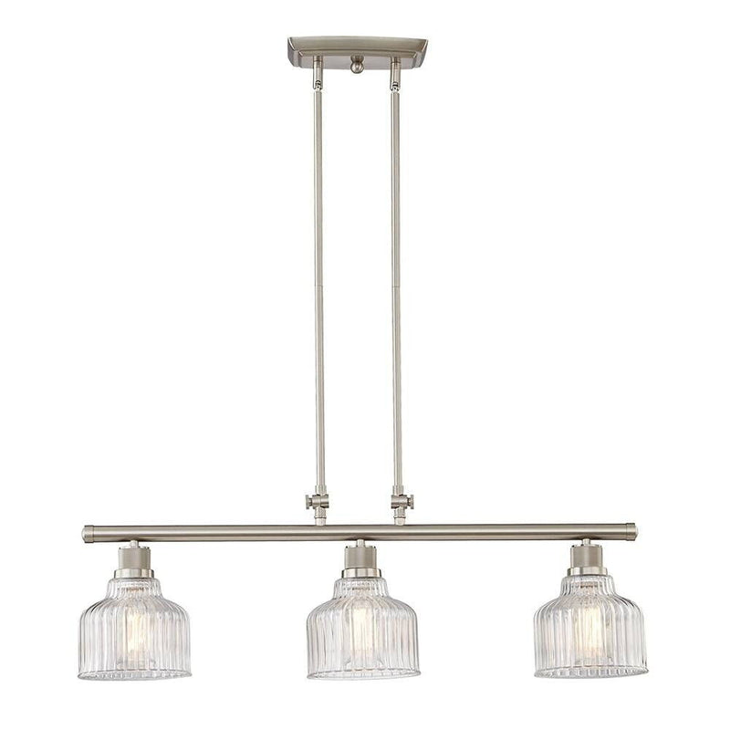 Kitchen Island Three Light Metal Transparent Glass Dimmable Chandelier With Shades - Nickel