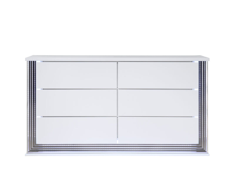 61" Wood Lighted Six Drawer Double Dresser - White