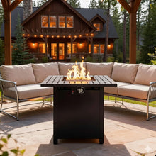 Load image into Gallery viewer, Square 2 In 1 Outdoor Propane Fire Pit Table With Stainless Burner, Lava Rocks, Lid &amp; Waterproof Cover - Black
