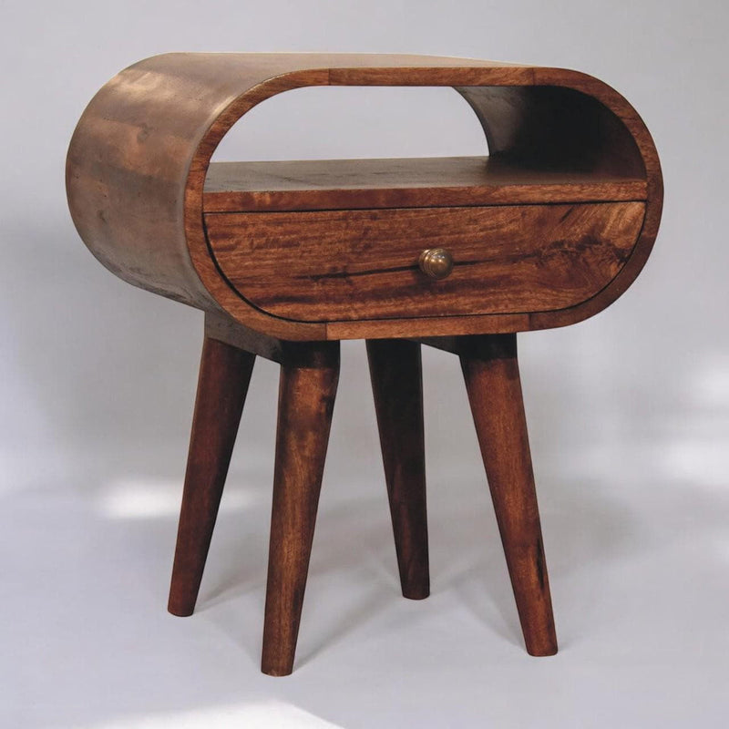 Solid Wood Oval One Drawer Nightstand - Walnut