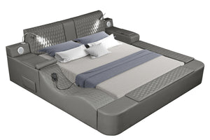 Zoya Smart Multifunctional Queen Size Bed Made with Wood in Gray