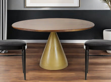 Load image into Gallery viewer, 48" Rounded Solid Wood And Iron Pedestal Base Dining Table - Brown

