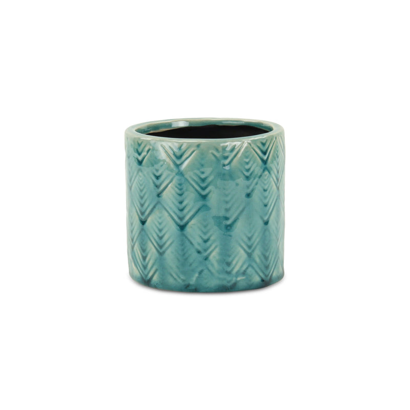 Geometric Round Pot Planter - Cream / Turquoise