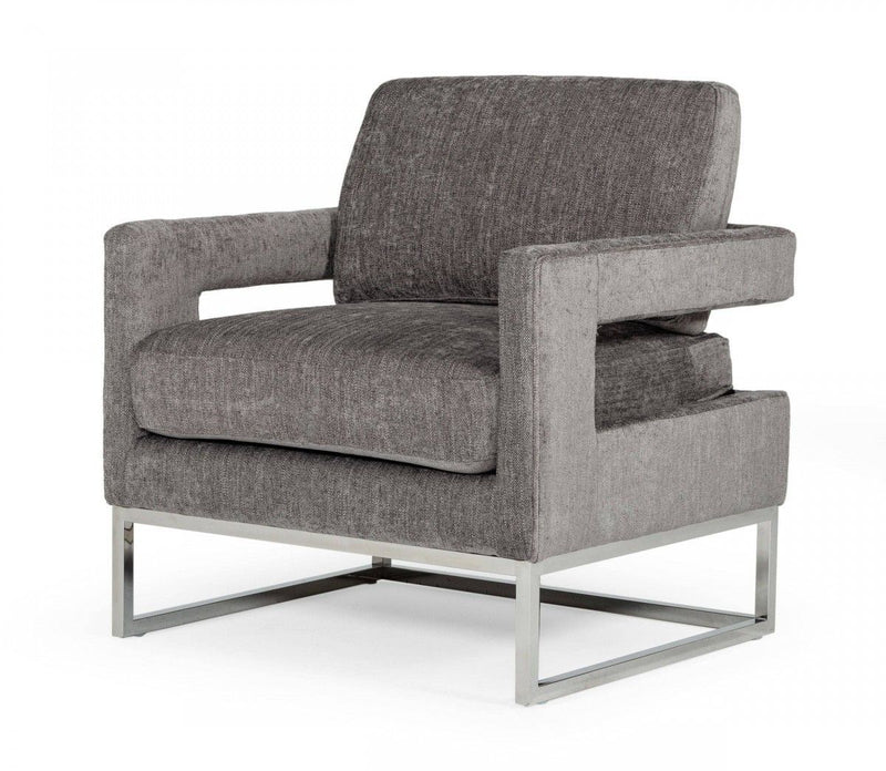 Fabric Arm Chair - Dark Gray And Silver