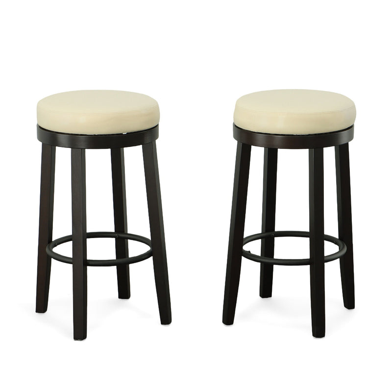 Faux Leather And Solid Wood Swivel Backless Bar Height Bar Chairs (Set of 2) - Cream And Espresso