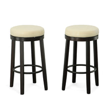 Load image into Gallery viewer, Faux Leather And Solid Wood Swivel Backless Bar Height Bar Chairs (Set of 2) - Cream And Espresso
