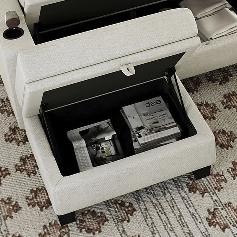 Chenille Storage Ottoman (714392) - Beige / Black