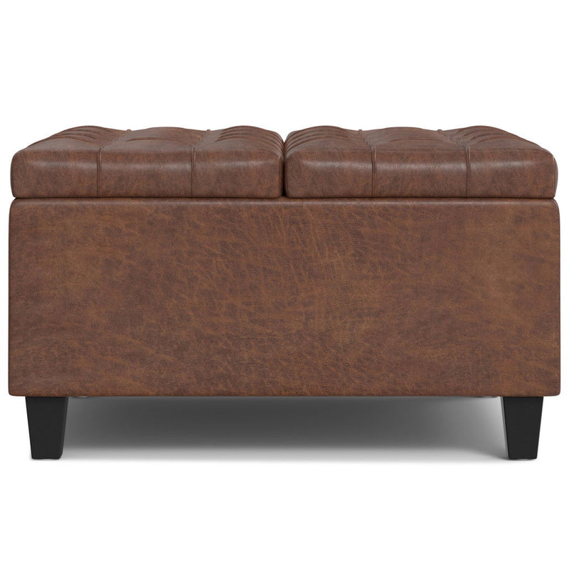 Leather Transitional Cocktail Ottoman With Storage - Brown
