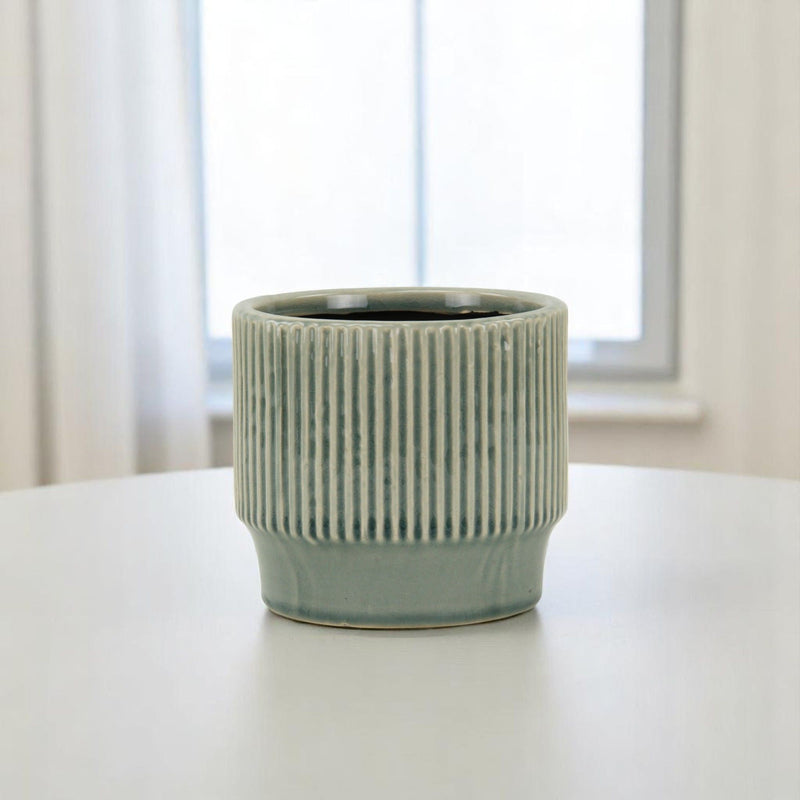 Striped Round Pot Planter (487432) - Green