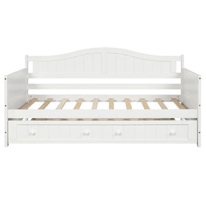 Twin Wooden Daybed with Trundle Bed, Sofa Bed for Bedroom Living Room,White