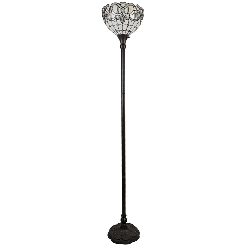 Traditional Shaped Floor Lamp With Brown Stained Glass Bowl Shade - Brown