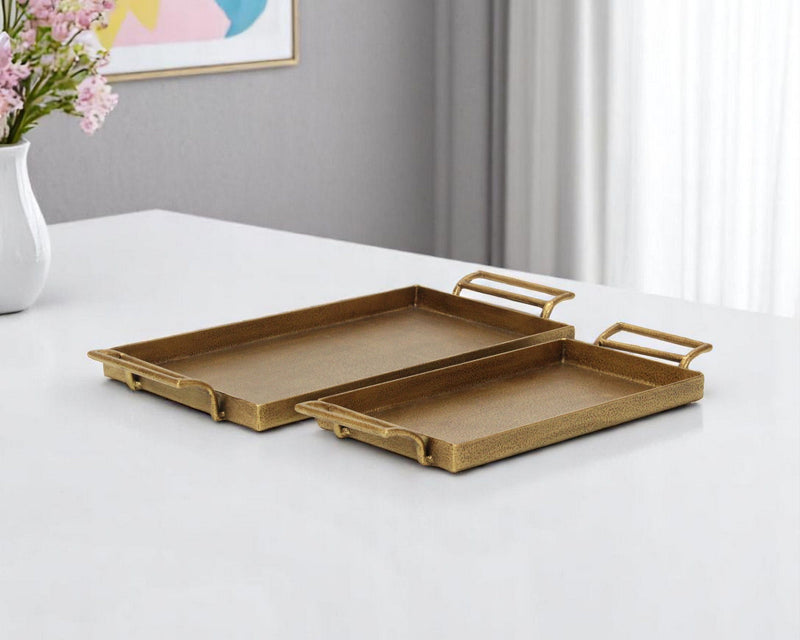 Cast Iron Handmade Vanity Trays With Handles (Set of 2) - Gold