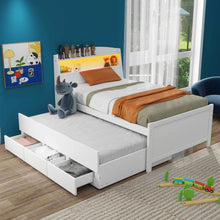 Load image into Gallery viewer, Twin Size Platform Bed with Storage LED Headboard, Twin Size Trundle and 3 Drawers, White
