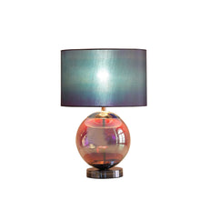 Load image into Gallery viewer, Iridescent Glass Globe Table Lamp With Gray Classic Drum Shade - Silver Metallic

