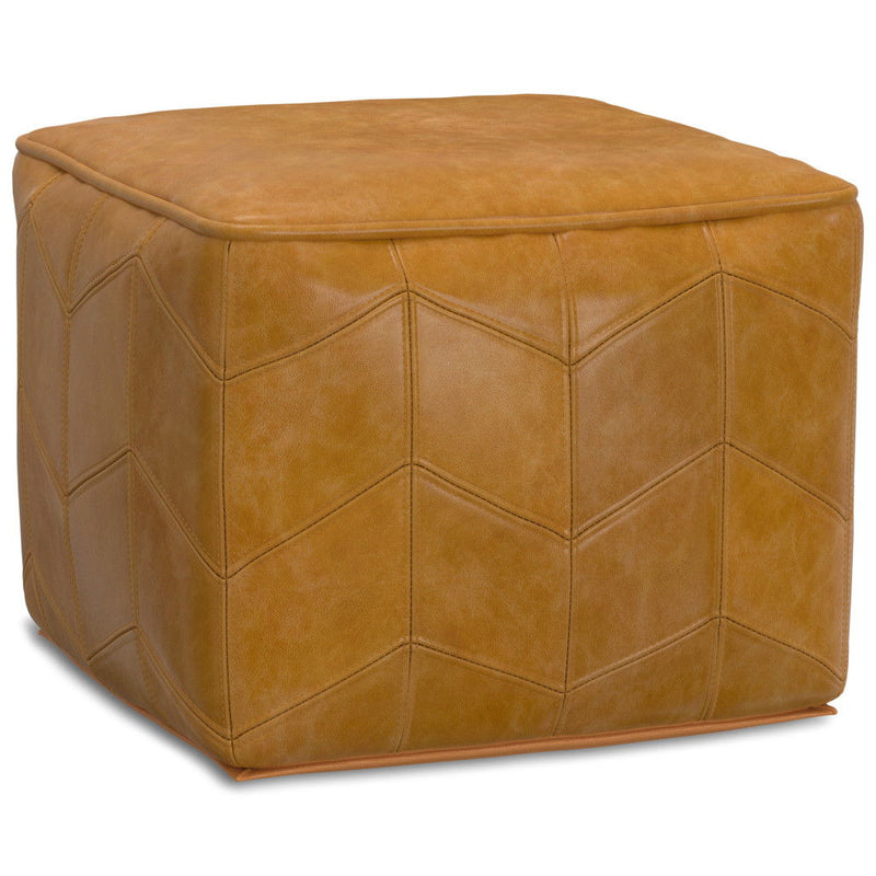 18" Leather Pouf Ottoman - Brown