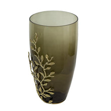 Load image into Gallery viewer, Branch Patterned Table Vase - Dark Olive Green / Gold
