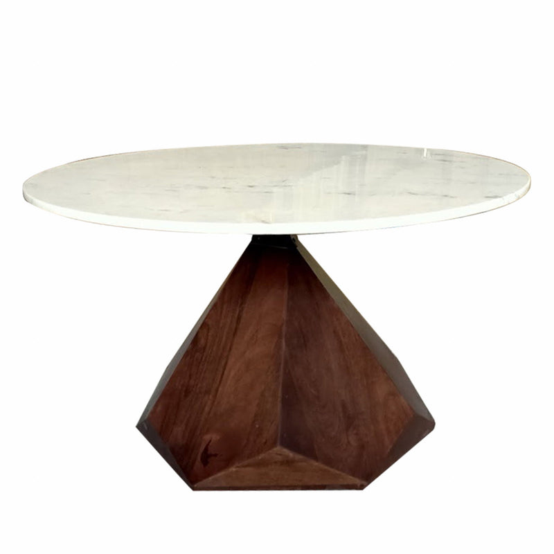 Solid Wood And Marble Geo Coffee Table - Brown And White