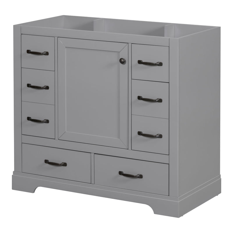Modern Bathroom Vanity Base Only, 6 Drawer Storage With Adjustable Shelf