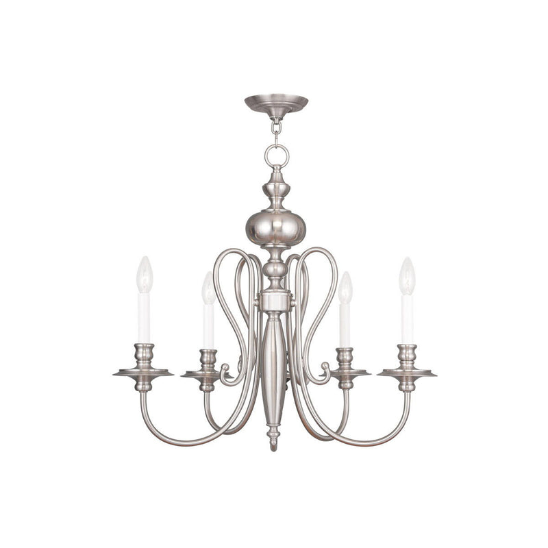 22'' Five Light Metal Dimmable Chandelier With Shades - Nickel / Pearl Silver