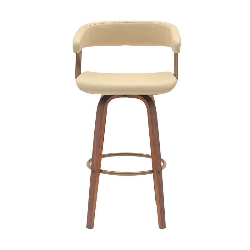31" Faux Leather Swivel Bar Height Bar Chair - Cream And Wood Brown