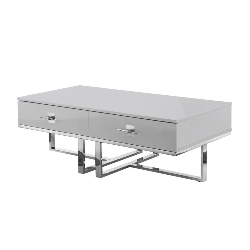 47" Metallic Stainless Steel Coffee Table With Two Drawers - Light Gray And Silver
