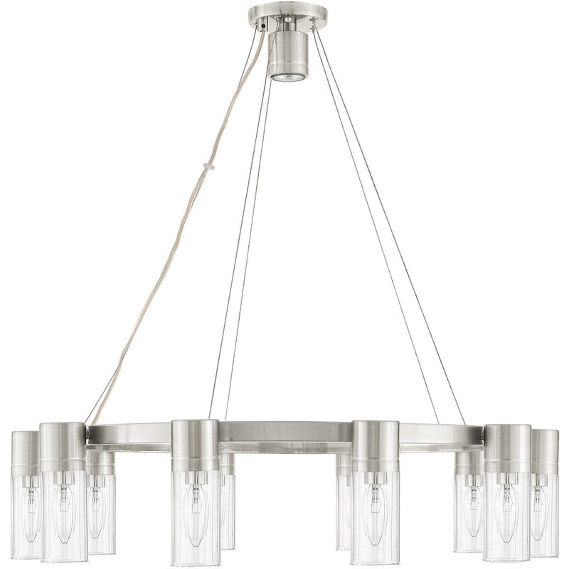 Ten Light Metal Dimmable Chandelier With Shades - Nickel / Clear