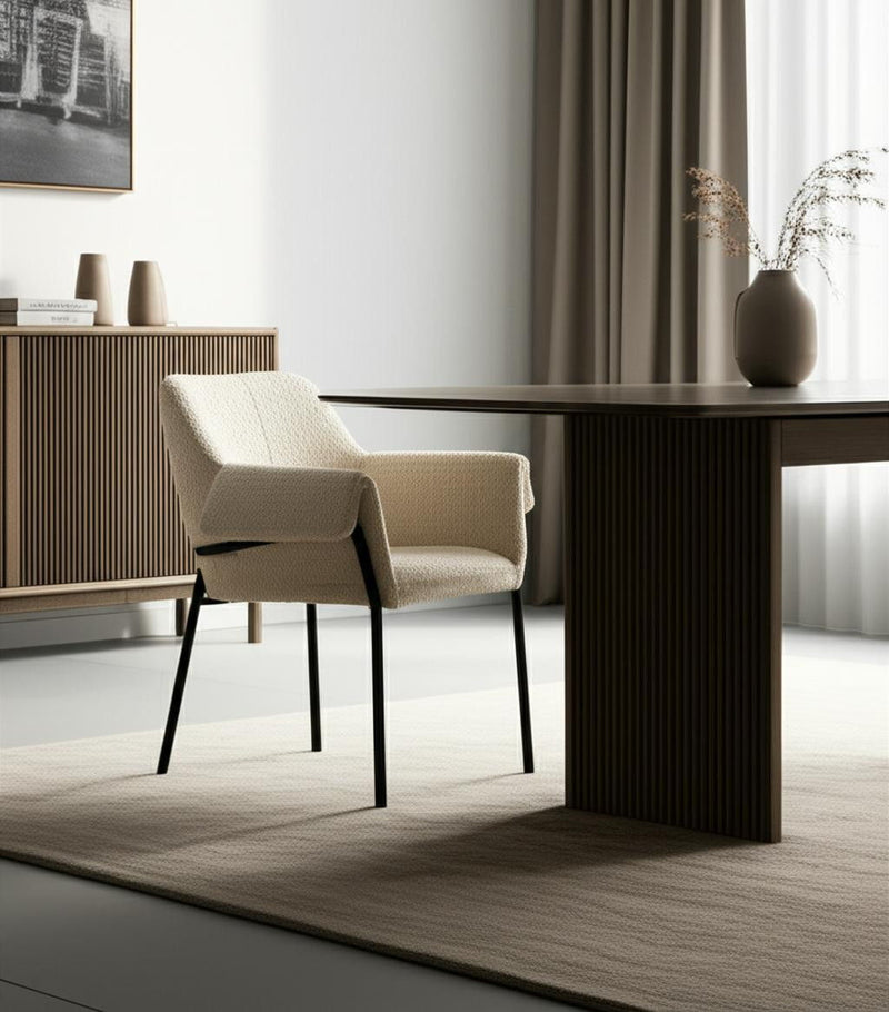 Boucle Metal Dining Arm Chair - Cream