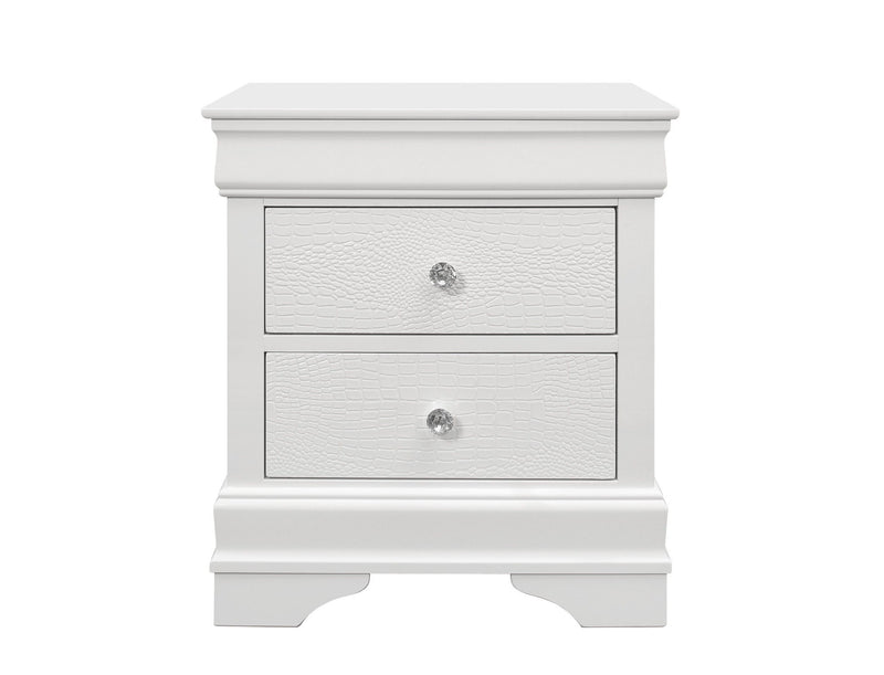 Shagreen Two Drawer Solid Wood Nightstand - White